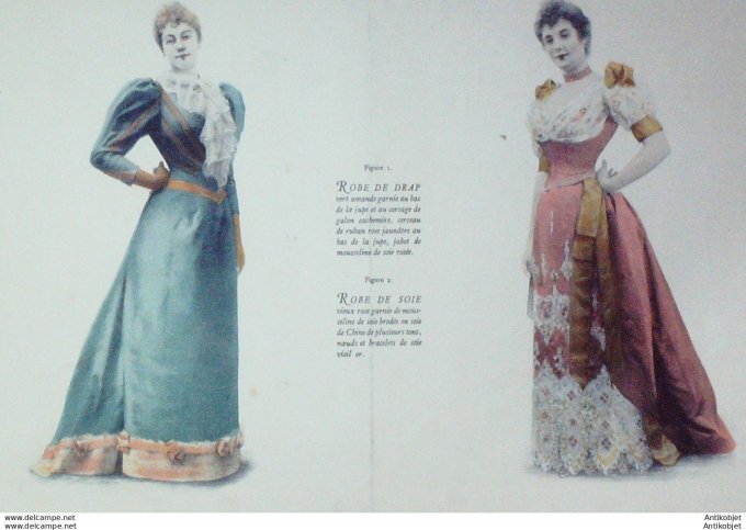 Gravure de mode La Mode pratique 1893 n°05 Robes de drap et de soie
