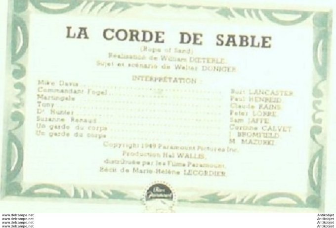 La Corde De Sable Burt Lancaster Corinne Calvet Pau Henreid