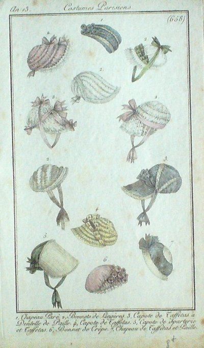 Gravure Mode Costume Parisien 1805 an 13 # 658 (eau forte old Fashion plate