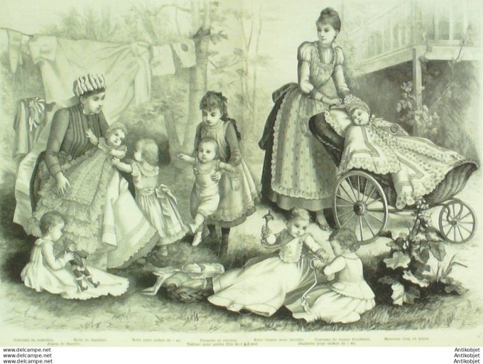 Gravure de mode La Mode illustrée (Layettes costumes)