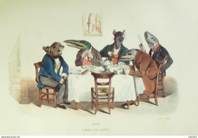 Grandville "Les Métamorphoses du jour" XXIII Sanglier Crocodile Souris 1847