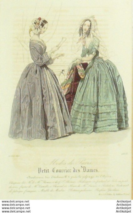 Gravure Mode Courrier des Dames 1842 # 1853 (eau forte old Fashion plate)