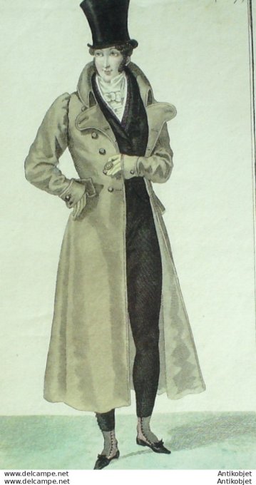 Gravure de mode Costume Parisien 1824 n°2287 Redingote homme castorine