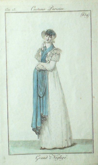 Gravure Mode Costume Parisien 1805 an 13 # 659 (eau forte old Fashion plate