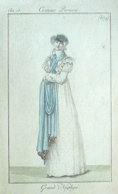 Gravure Mode Costume Parisien 1805 an 13 # 659 (eau forte old Fashion plate