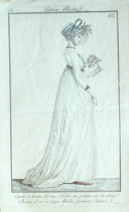 Gravure Mode Costume Parisien 1798 an  7 #  65 (eau forte old Fashion plate
