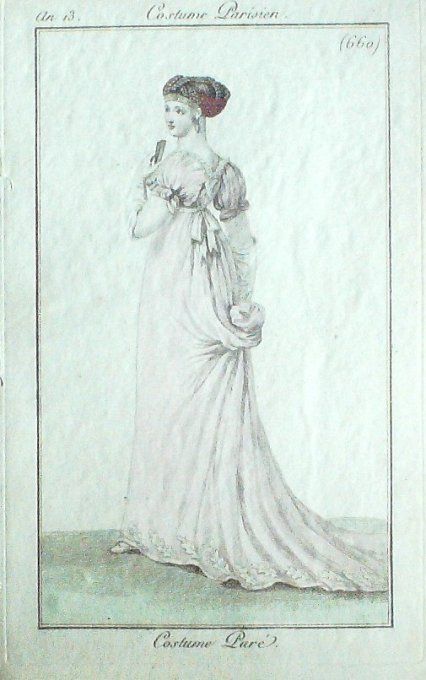 Gravure Mode Costume Parisien 1805 an 13 # 660 (eau forte old Fashion plate