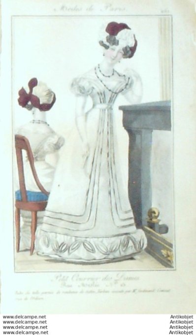 Gravure Mode Courrier des Dames 1825 #  261 (eau forte old Fashion plate)