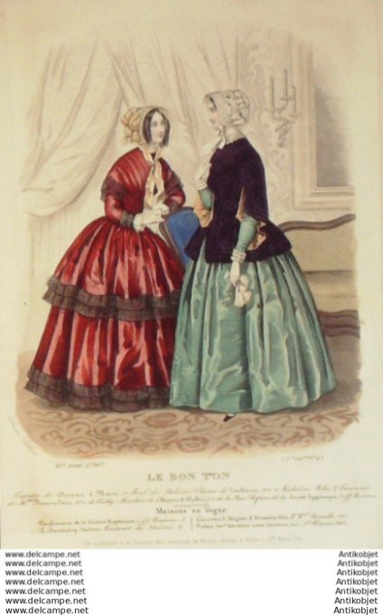 Gravure Mode Le Bon Ton 1848 15 # 43 (aquarelle old fashion plate)