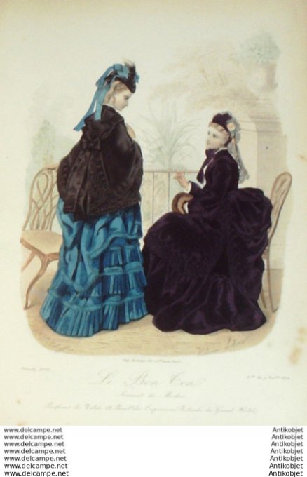 Gravure Mode Le Bon Ton 1872 # 35 (aquarelle old fashion plate)
