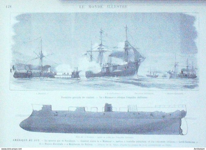 Le Monde illustré 1880 n°1195 Pérou Lima 'Ecole Saint-Cyr Chili Pérou le Huascar navire & Lord-Cochr