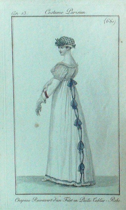 Gravure Mode Costume Parisien 1805 an 13 # 661 (eau forte old Fashion plate