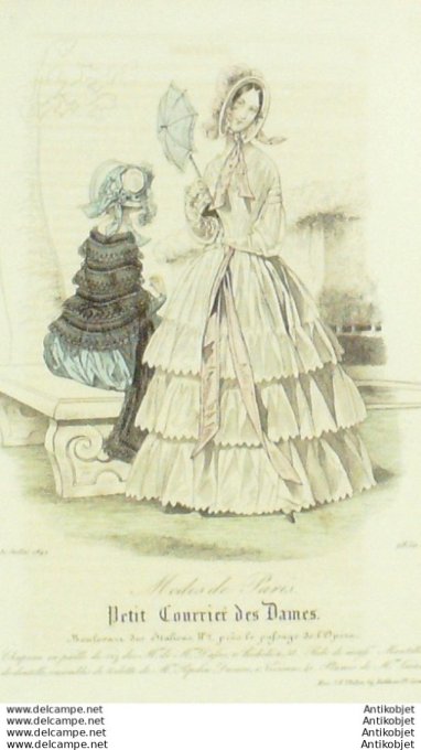 Gravure Mode Courrier des Dames 1842 # 1850 (eau forte old Fashion plate)