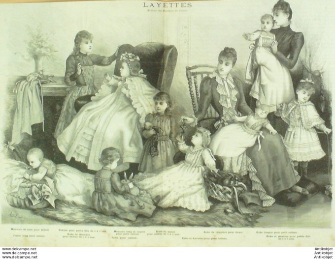 Gravure de mode La Mode illustrée (Layettes costumes)