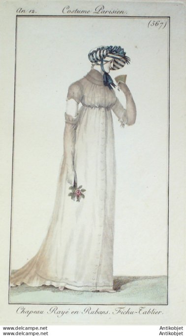 Gravure de mode Costume Parisien 1804 n° 567 (An 12) Fichu & Tablier