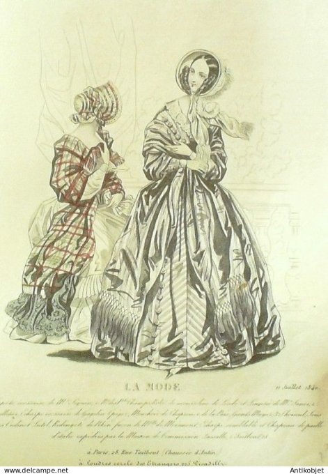 Gravure La mode 1840 # 27 (aquarelle old Fashion plate)
