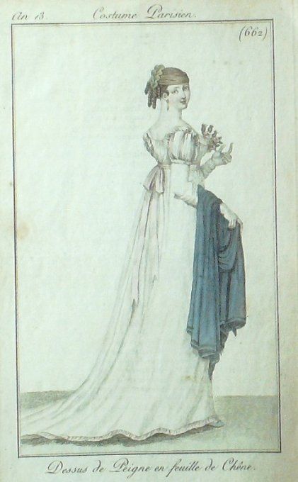 Gravure Mode Costume Parisien 1805 an 13 # 662 (eau forte old Fashion plate