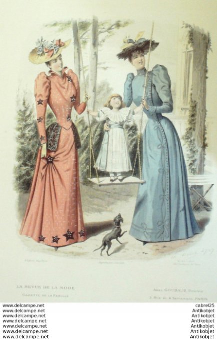 Gravure Mode La Gazette 1891 # 24 (Old Fashion plate) Chien