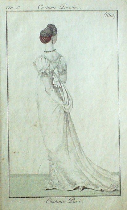 Gravure Mode Costume Parisien 1805 an 13 # 663 (eau forte old Fashion plate