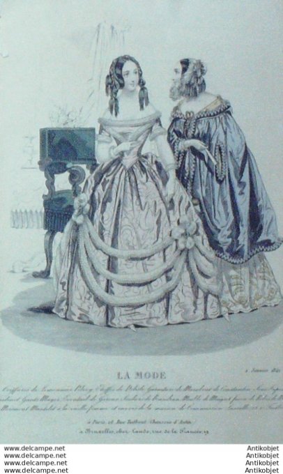 Gravure La mode 1841 #  1 (aquarelle old Fashion plate)