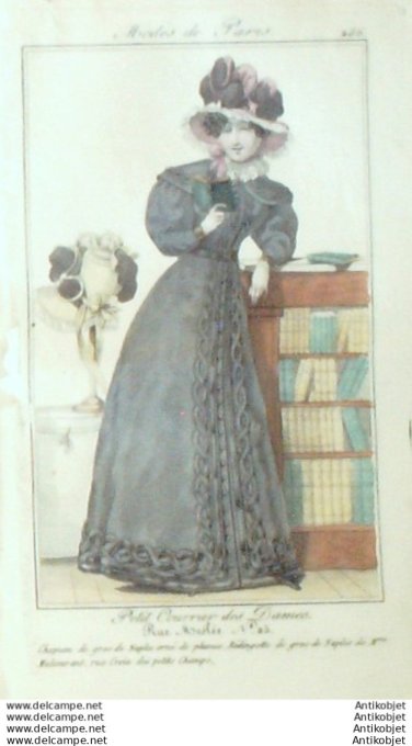 Gravure Mode Courrier des Dames 1824 #  256 (eau forte old Fashion plate)