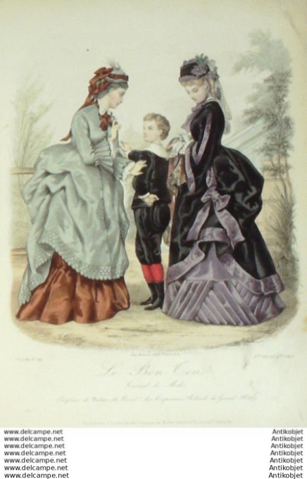 Gravure Mode Le Bon Ton 1872 # 39 (aquarelle old fashion plate)