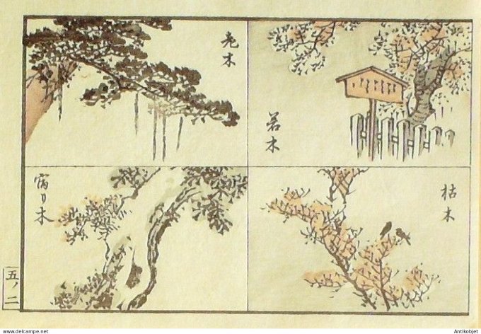 Gravure Japonaise sur Bois Kono Bairei 1844-1895 Arbustes