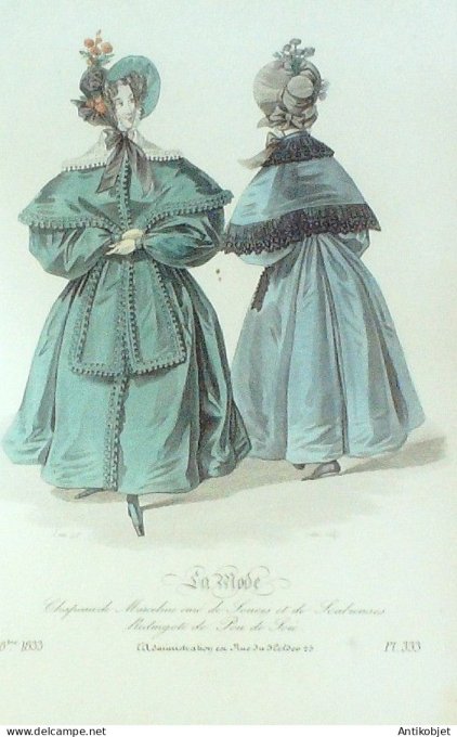 Gravure La mode 1833 # 333 (aquarelle old Fashion plate)