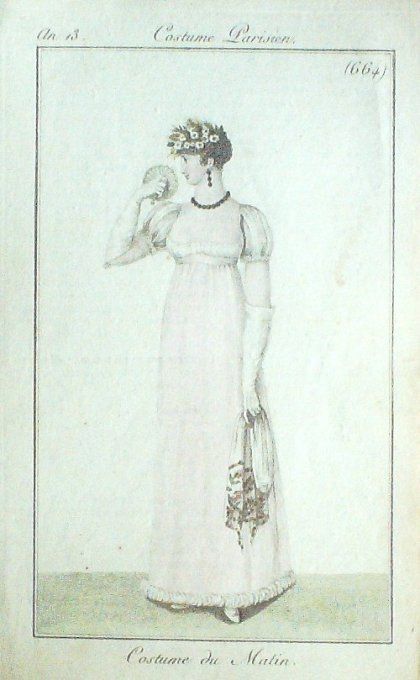 Gravure Mode Costume Parisien 1805 an 13 # 664 (eau forte old Fashion plate