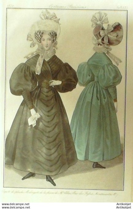 Gravure Mode Costume Parisien 1831 # 2853b (eau forte old Fashion plate