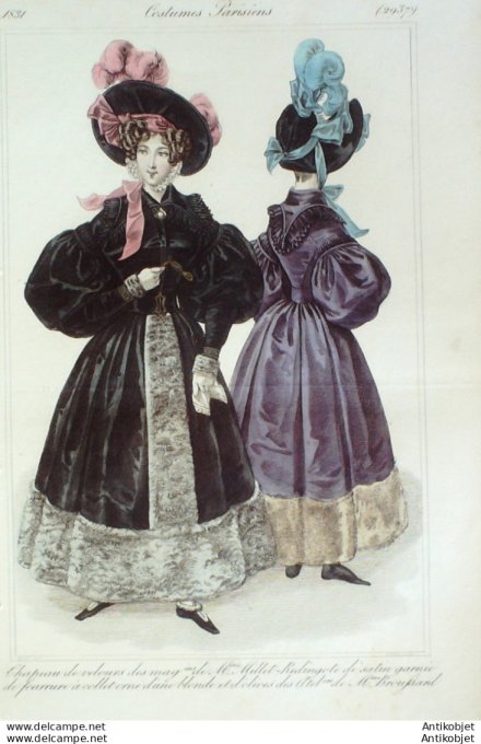 Costume Parisien 1831 # 2937 Redingote de satin garnie