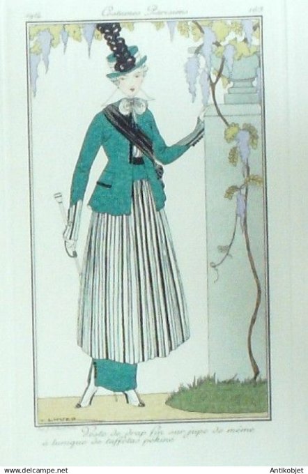 Gravure Costume Parisien 1914 #163 Lhuer Victor (eau forte) Veste de Drap