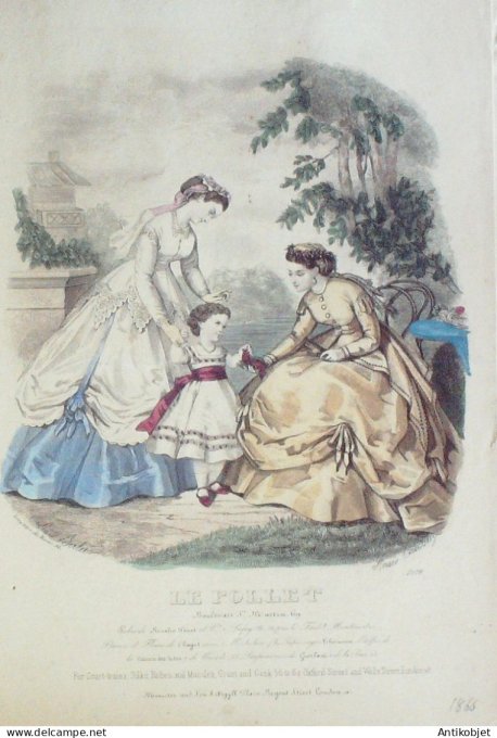 Gravure Mode Le Follet 1867 # 2579 (aquarelle Old Fashion plate)