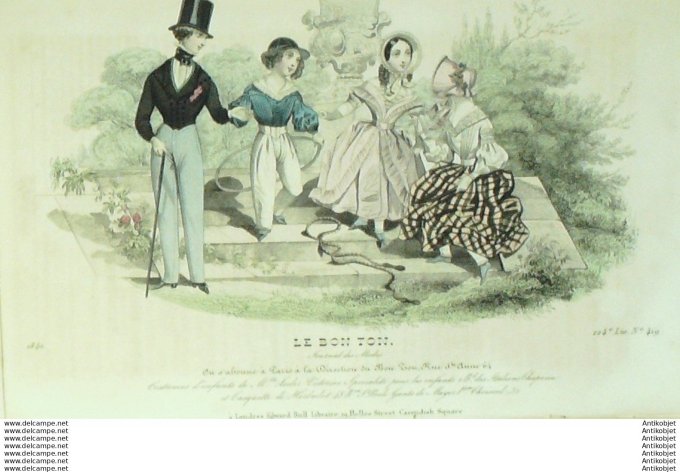 Gravure Mode Le Bon Ton 1840 # 419 (aquarelle old fashion plate)