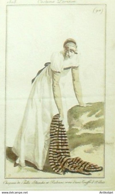 Costume Parisien 1808 # 911 (eau forte) Chapeau de paille & rubans