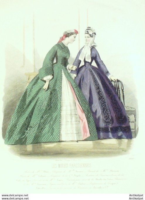 Gravure Les Modes Parisiennes 1862 #1030 Robes tissu Maison Blum