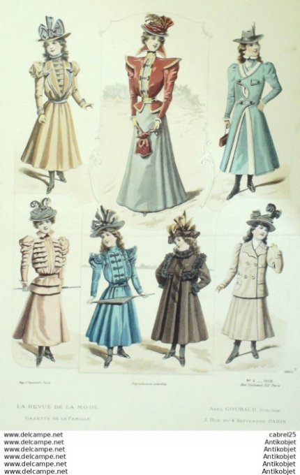 Gravure de mode La Gazette 1898 # 09 Costumes d'enfants