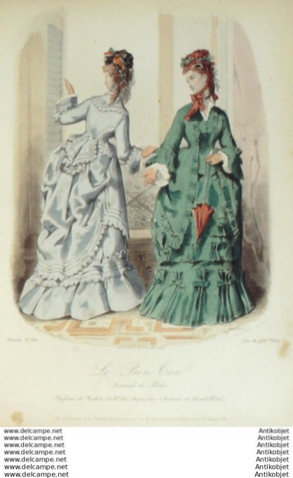 Gravure Mode Le Bon Ton 1872 # 34 (aquarelle old fashion plate)
