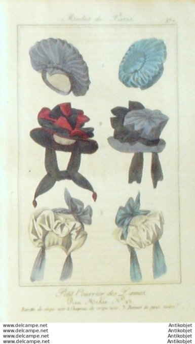 Gravure Mode Courrier des Dames 1824 #  255b (eau forte old Fashion plate)
