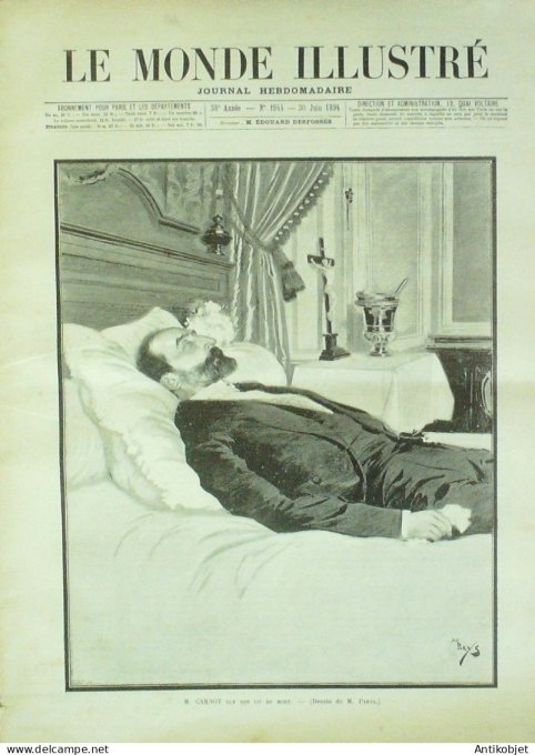 Le Monde illustré 1894 n°1944 Lyon (69) Caserio Café Casati Carnot Nolay (21)