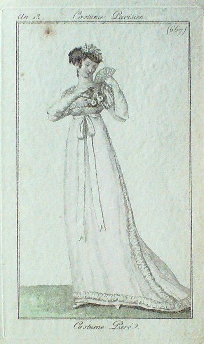 Gravure Mode Costume Parisien 1805 an 13 # 667 (eau forte old Fashion plate