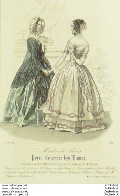 Gravure Mode Courrier des Dames 1842 # 1844 (eau forte old Fashion plate)