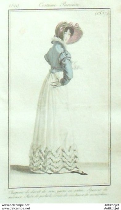 Gravure Mode Costume Parisien 1819 # 1857 (eau forte old Fashion plate