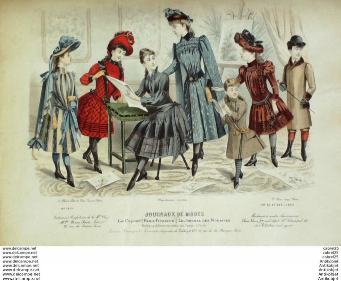 Gravure Mode Le Coquet 1889 # 40 (Old Fashion plate)