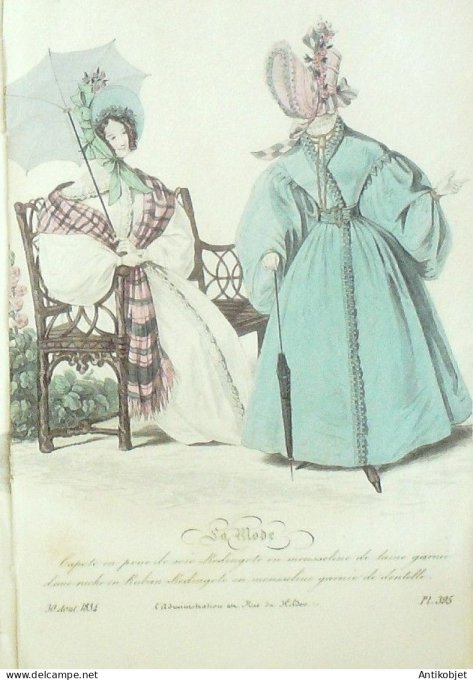 Gravure La mode 1834 # 395 (aquarelle old Fashion plate)