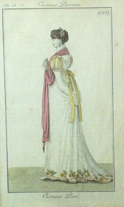 Gravure Mode Costume Parisien 1805 an 13 # 668 (eau forte old Fashion plate