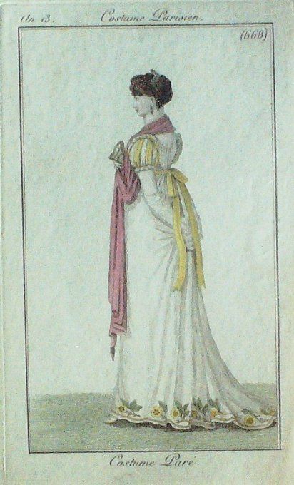 Gravure Mode Costume Parisien 1805 an 13 # 668 (eau forte old Fashion plate