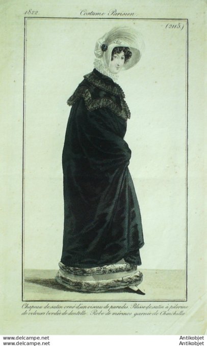 Costume Parisien 1822 # 2115 Pelisse satin pélerine robe Mérinos