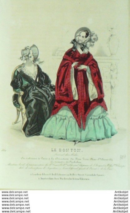 Gravure Mode Le Bon Ton 1839 # 387 (aquarelle old fashion plate)