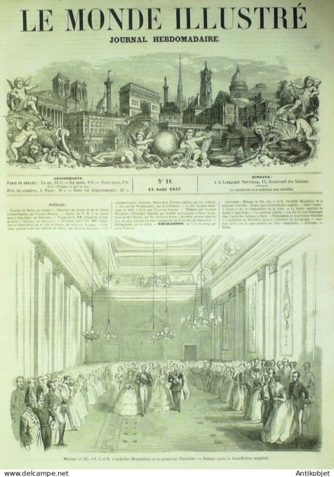 Le Monde illustré 1857 n° 18 Aix-en-Provence (13) St-Nazaire (44) Bruxelles duchesse Charlotte